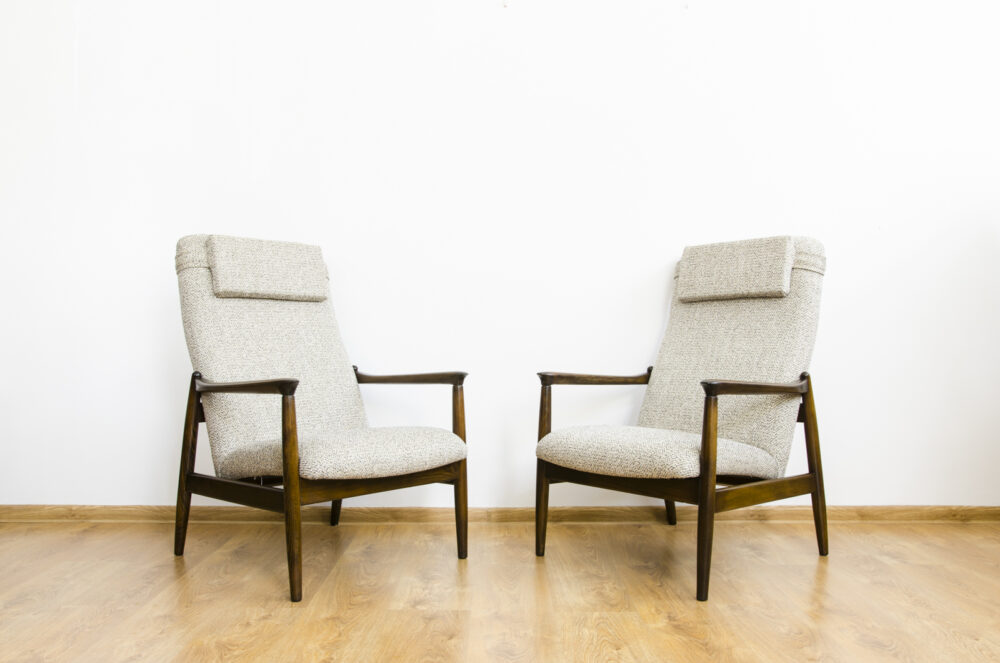 Pair of GFM-64 high back armchairs by Edmund Homa, GFM, Poland, 1960’s