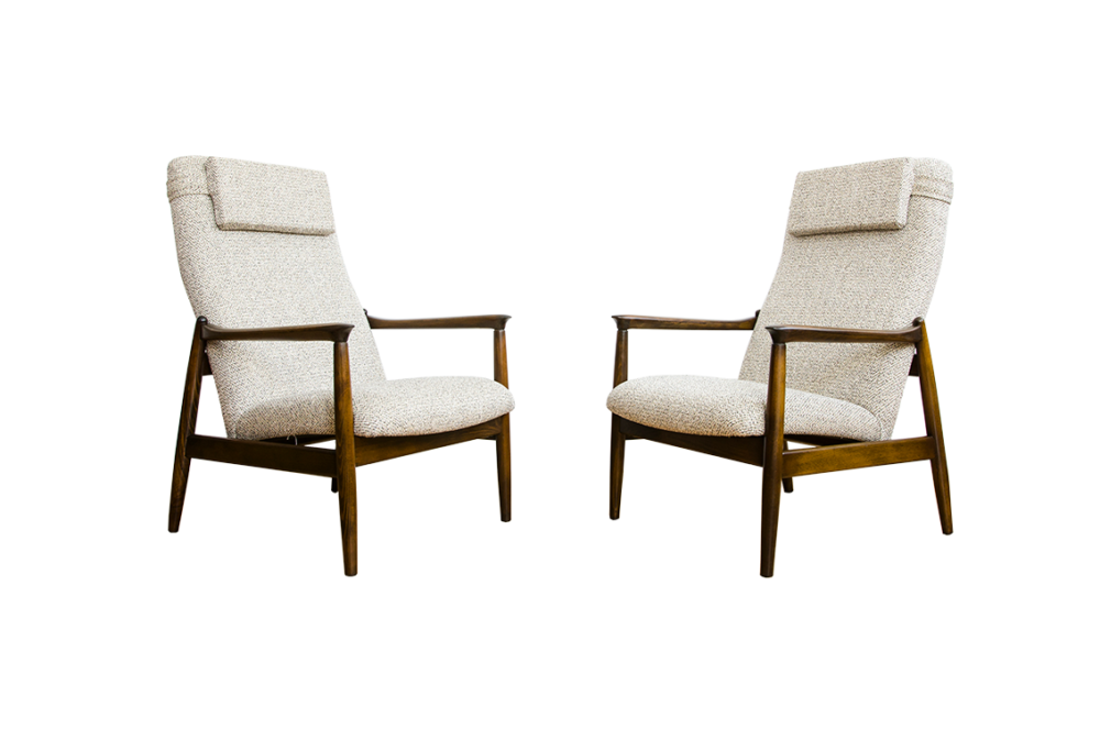 Pair of GFM-64 high back armchairs by Edmund Homa, GFM, Poland, 1960’s