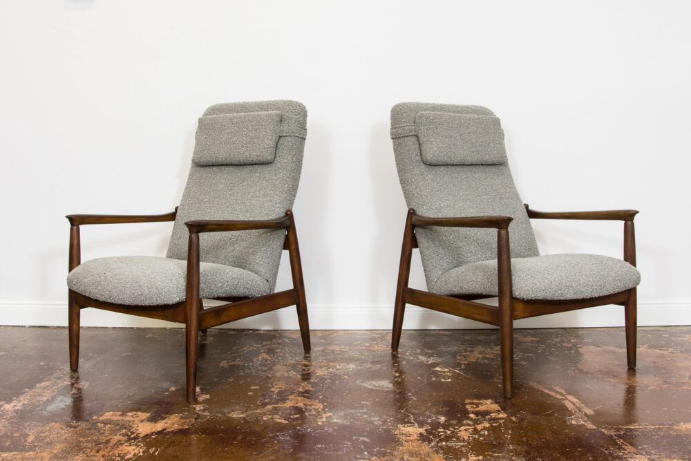 Pair of GFM-64 high back armchairs by Edmund Homa, GFM, Poland, 1960’s