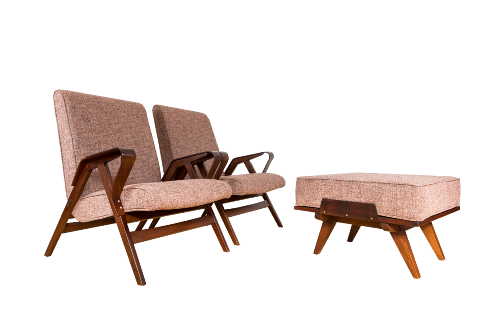 Pai of lounge chairs and Ottoman by František Jirák, Tatra, Czechoslovakia, 1960s